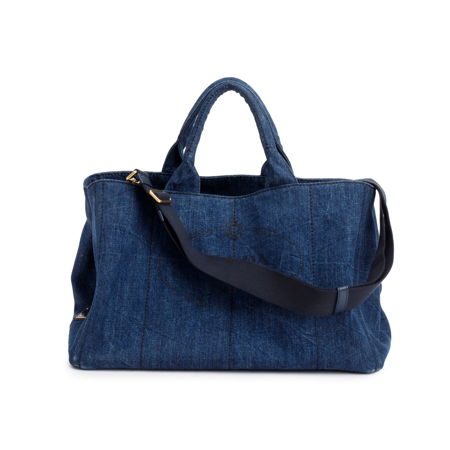 Prada Blue Denim Logo Canapa Large Tote
