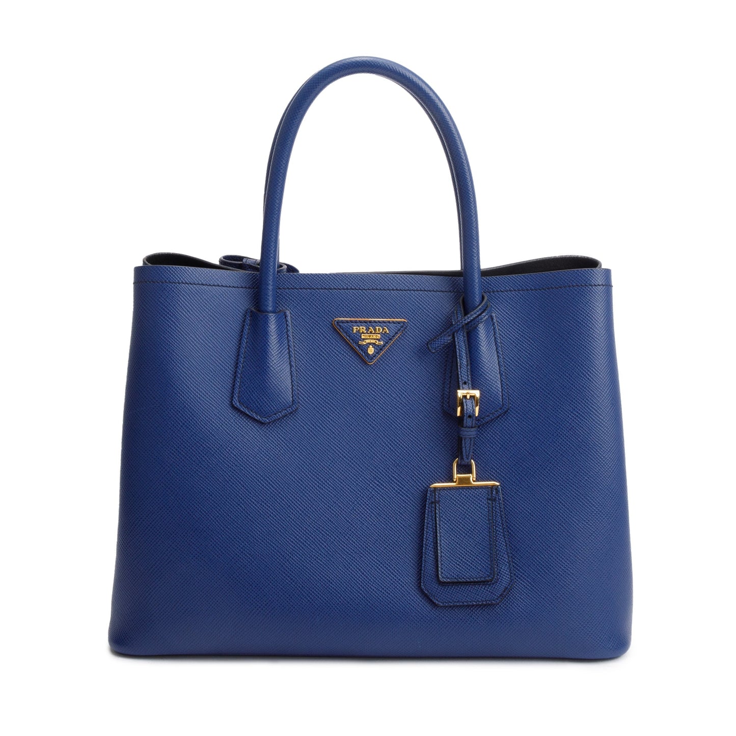 Prada Blue Saffiano Lux Medium Cuir Double Tote