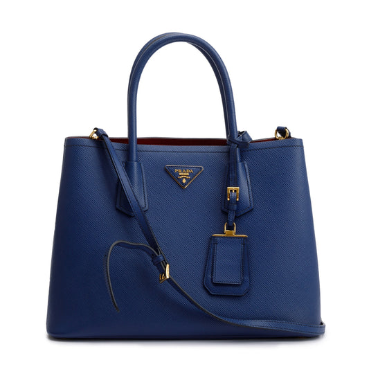 Prada Blue Saffiano Lux Medium Cuir Double Tote