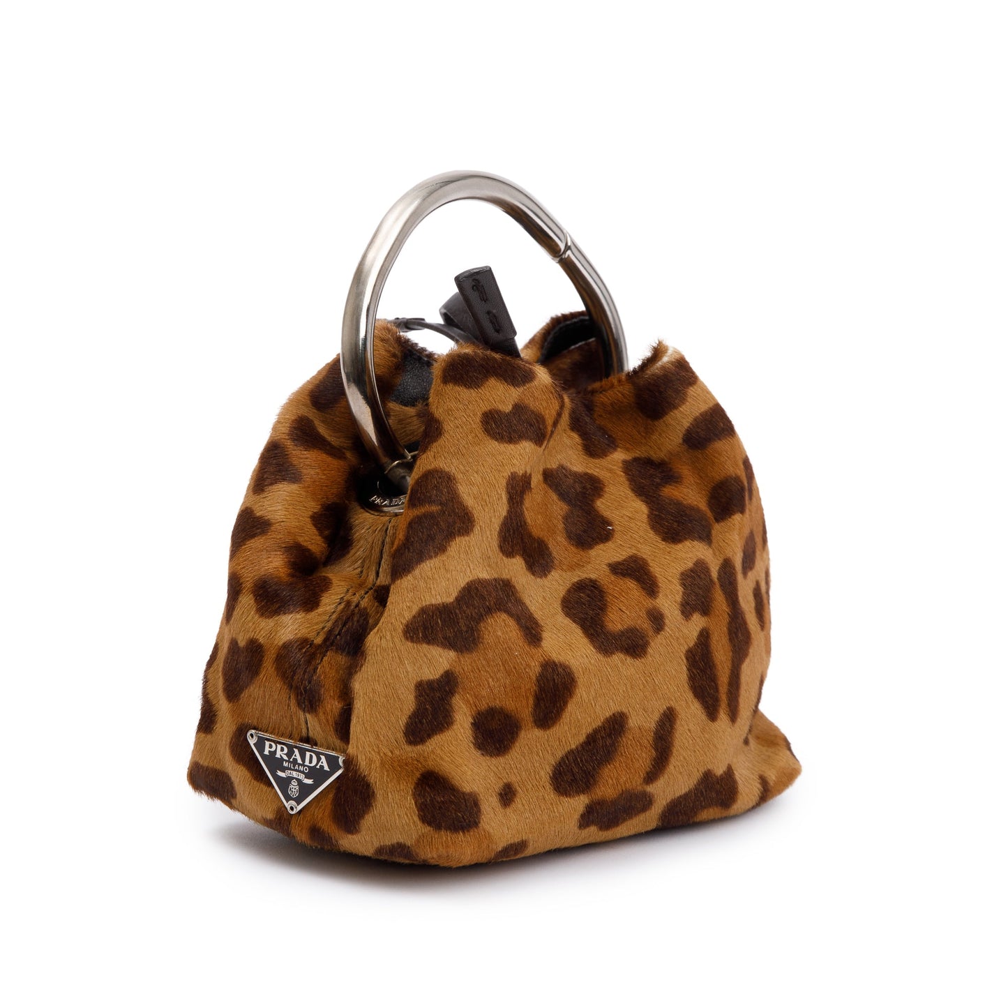 Prada Brown Cavallino Leopard Print Ring Handle Bag