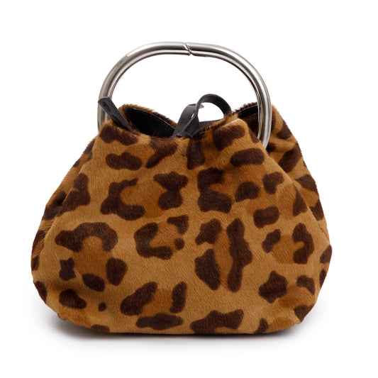 Prada Brown Cavallino Leopard Print Ring Handle Bag