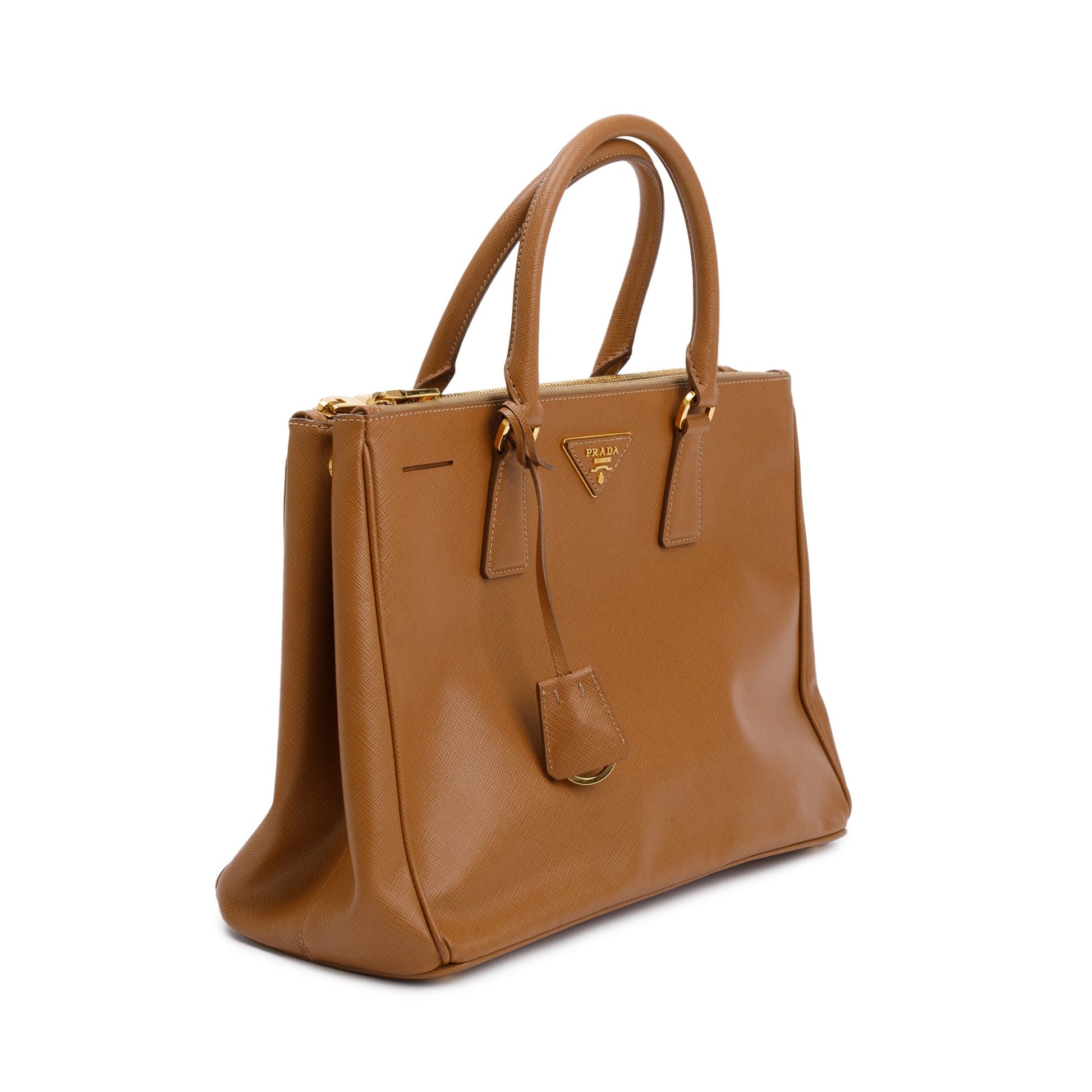 Prada Brown Saffiano Lux Medium Double Zip Galleria Tote