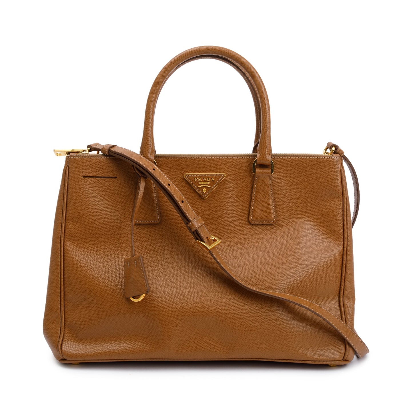 Prada Brown Saffiano Lux Medium Double Zip Galleria Tote