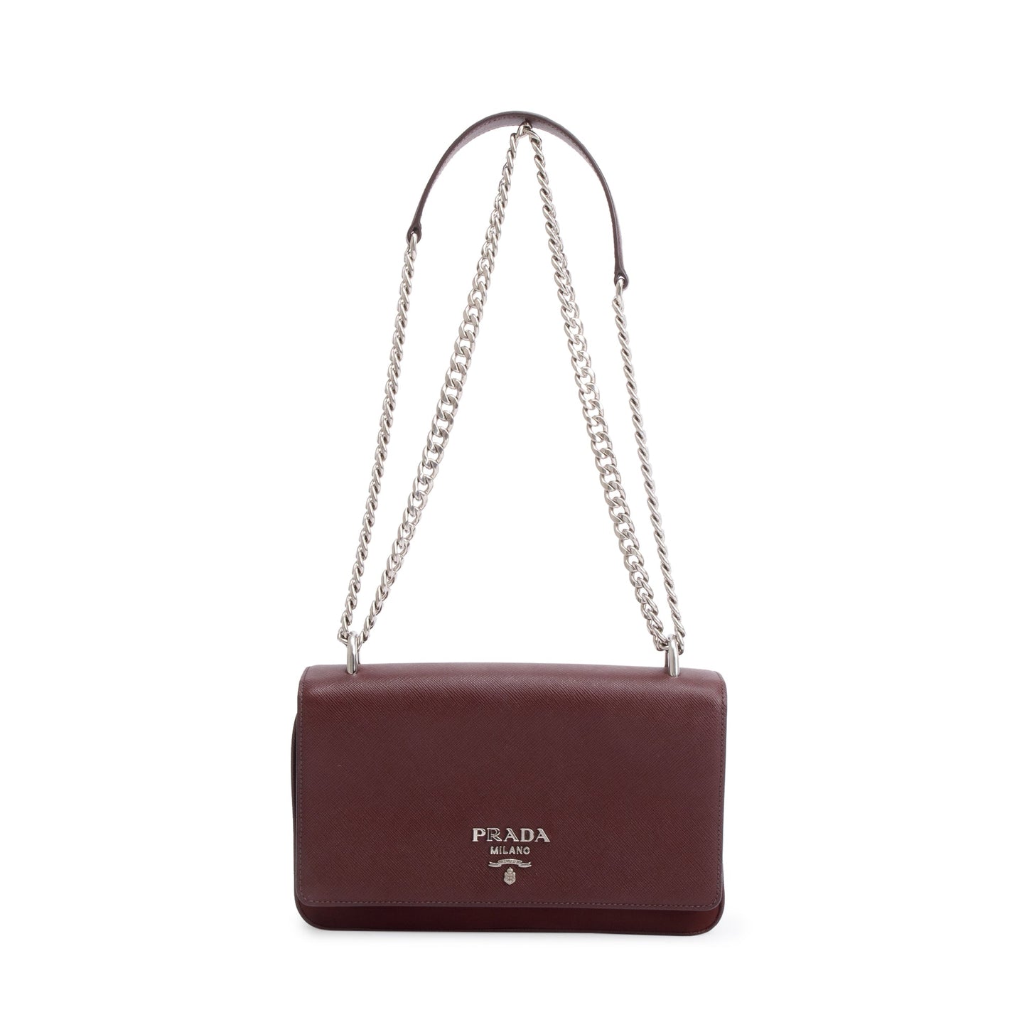 Prada Burgundy Tessuto Saffiano Leather Flap Shoulder Bag