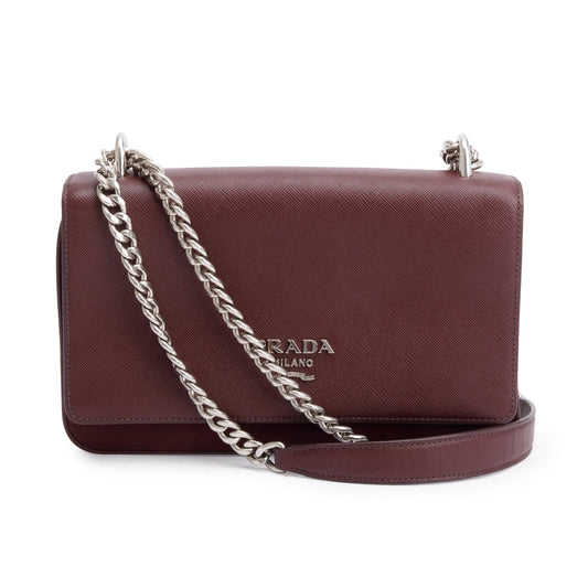 Prada Burgundy Tessuto Saffiano Leather Flap Shoulder Bag