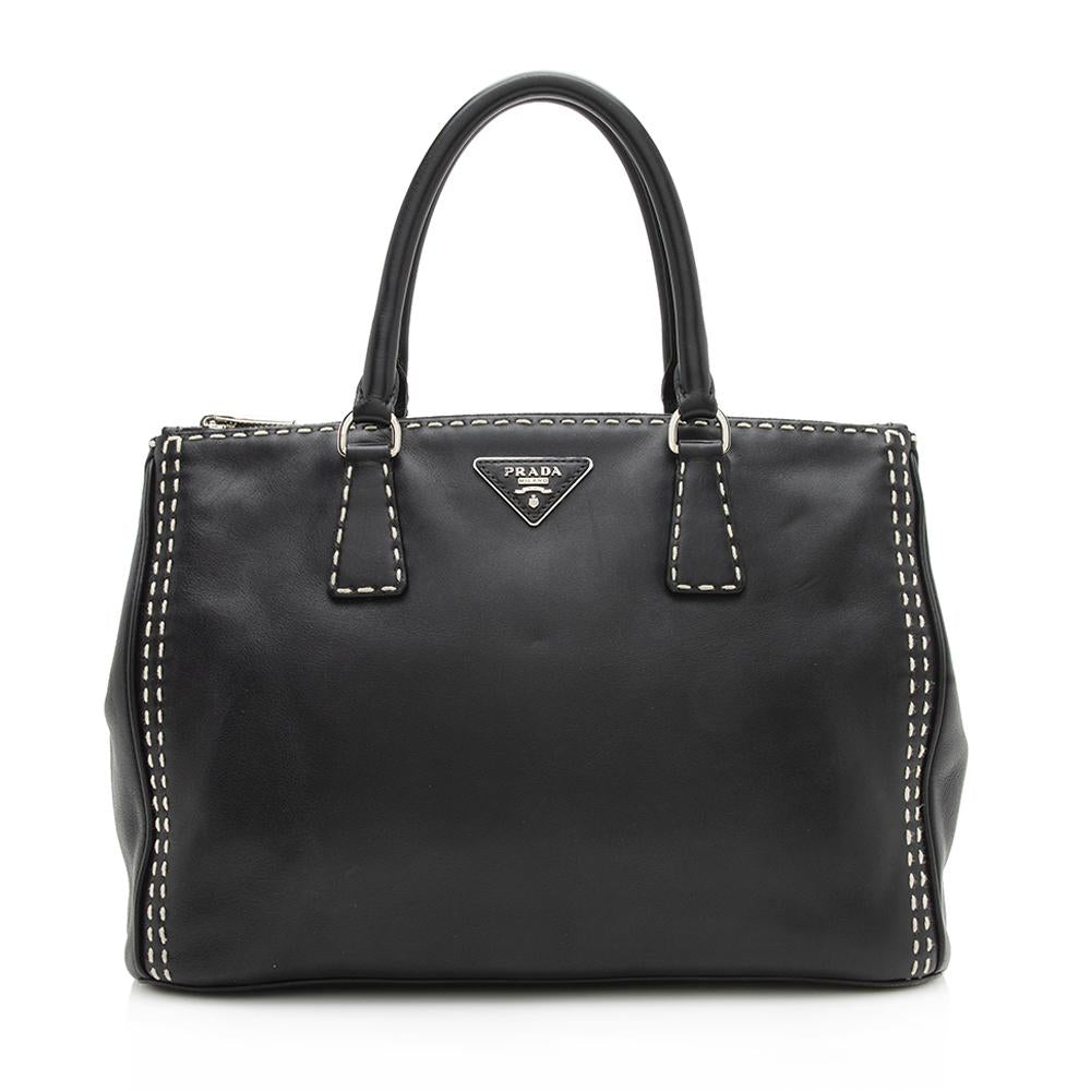 Prada Calfskin Stitched Double-Zip Medium City Tote ( )