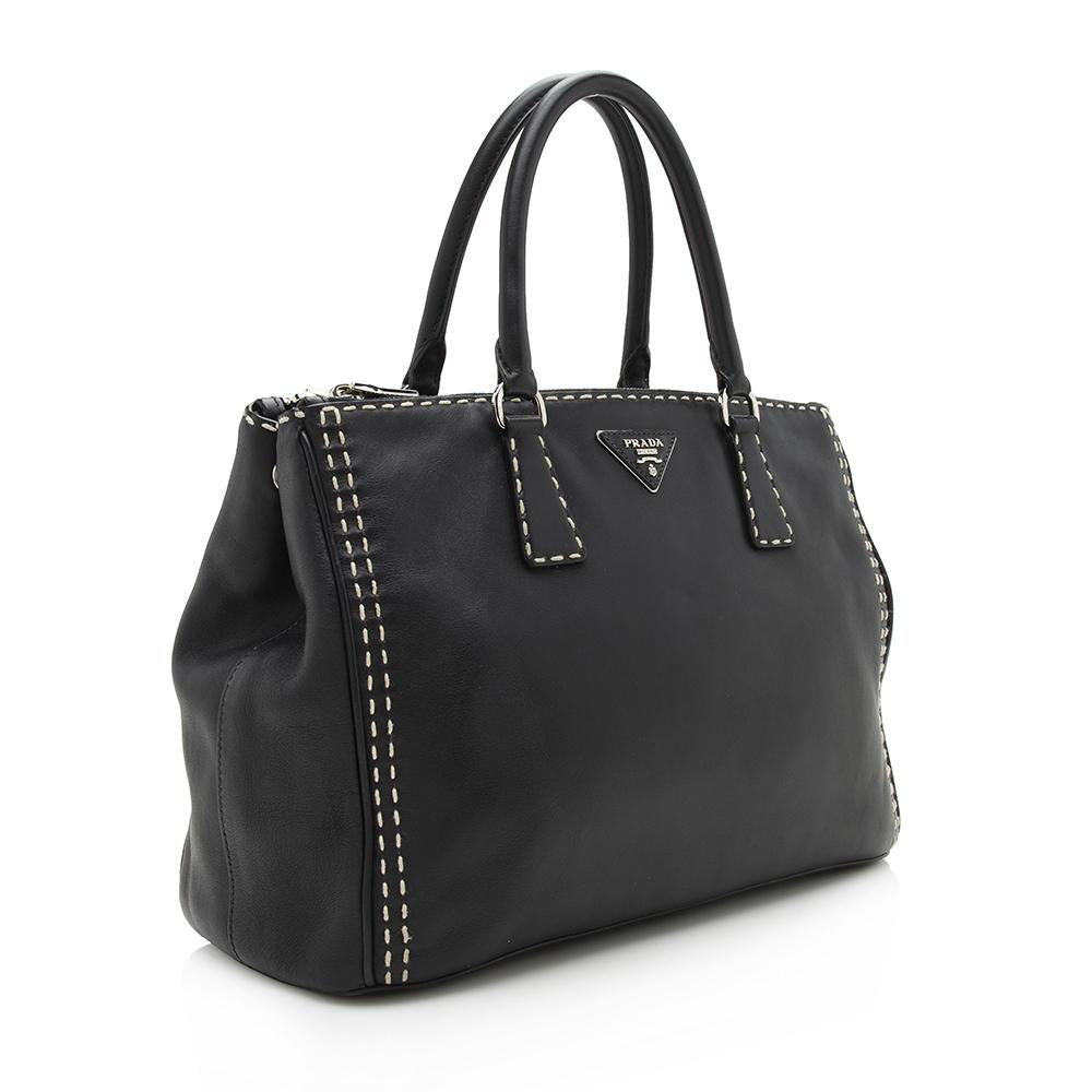 Prada Calfskin Stitched Double-Zip Medium City Tote ( )