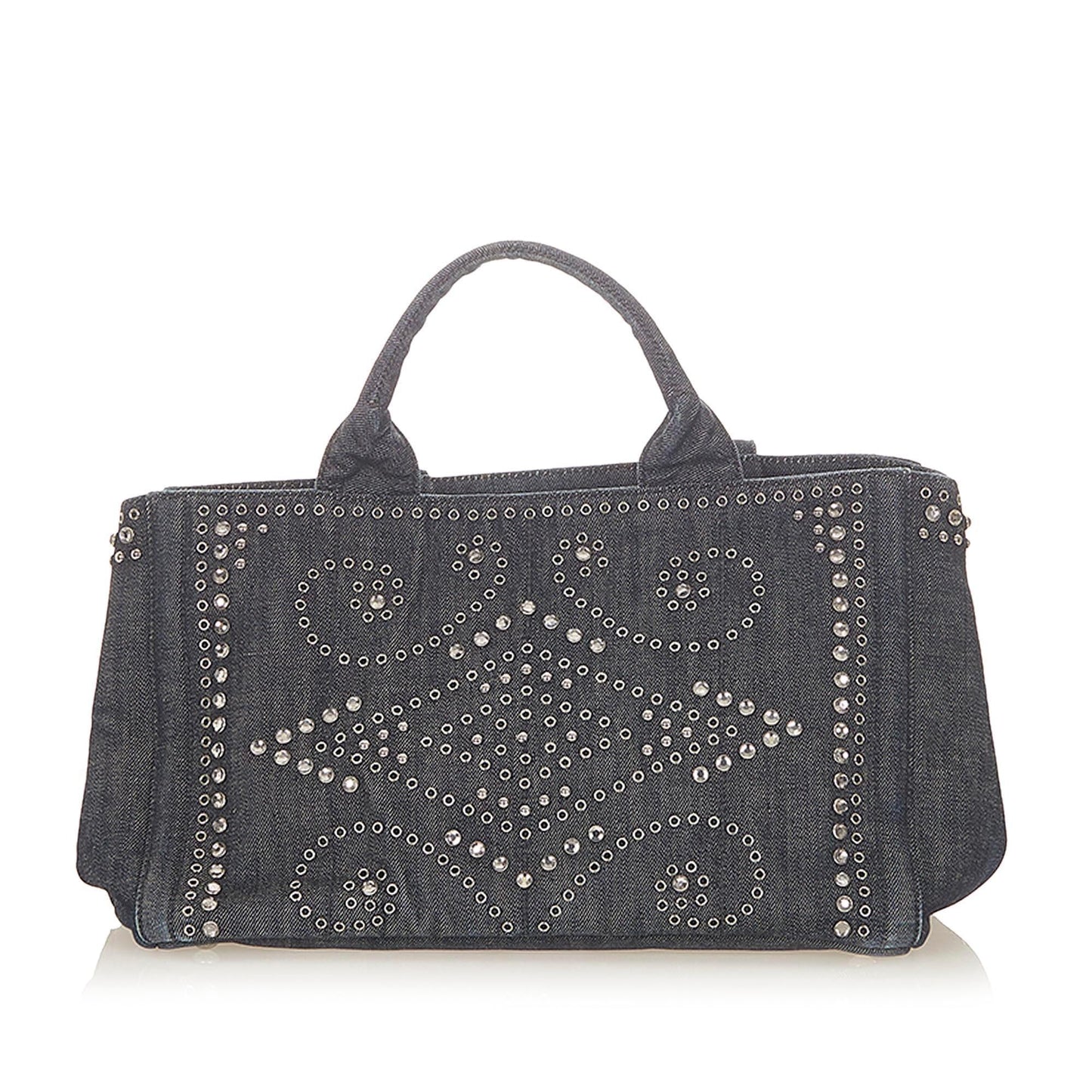 Prada Canapa Studded Denim Tote Bag ( )
