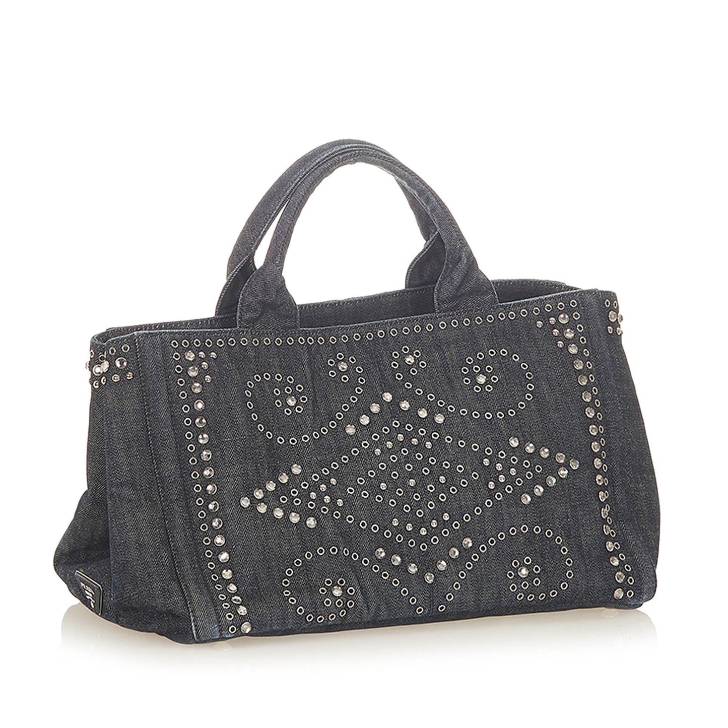 Prada Canapa Studded Denim Tote Bag ( )