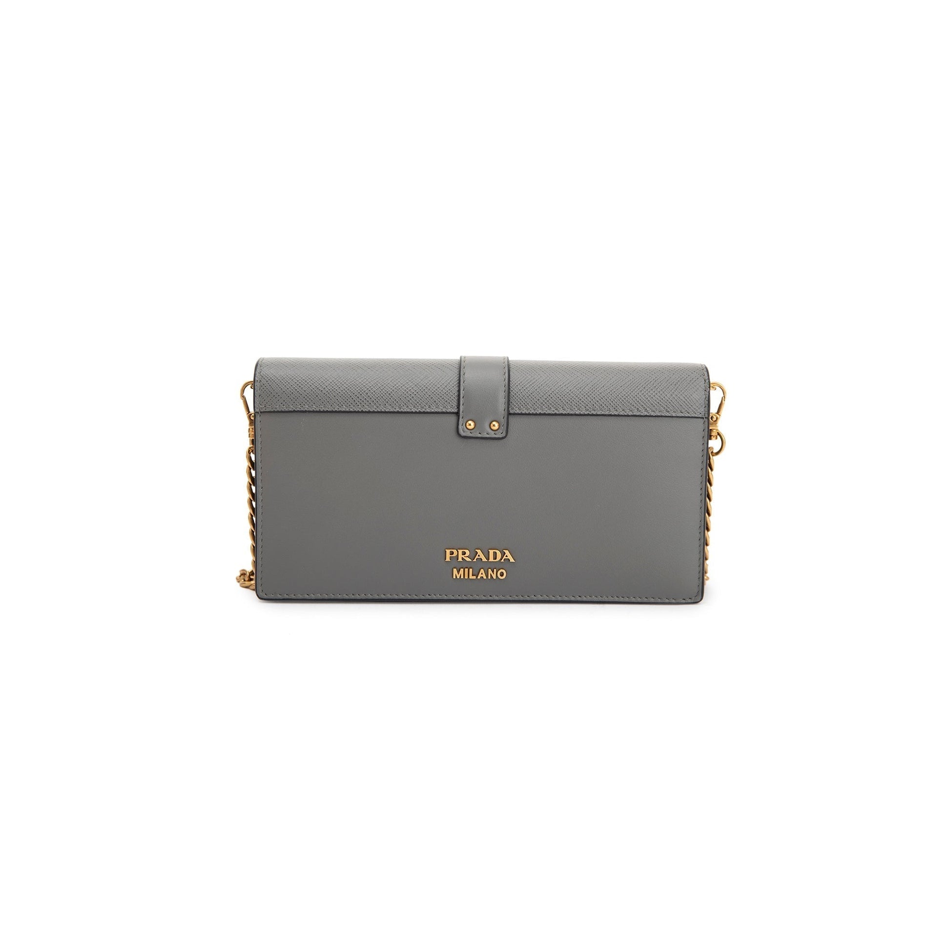 Prada Grey City Calf Cahier Wallet on Chain