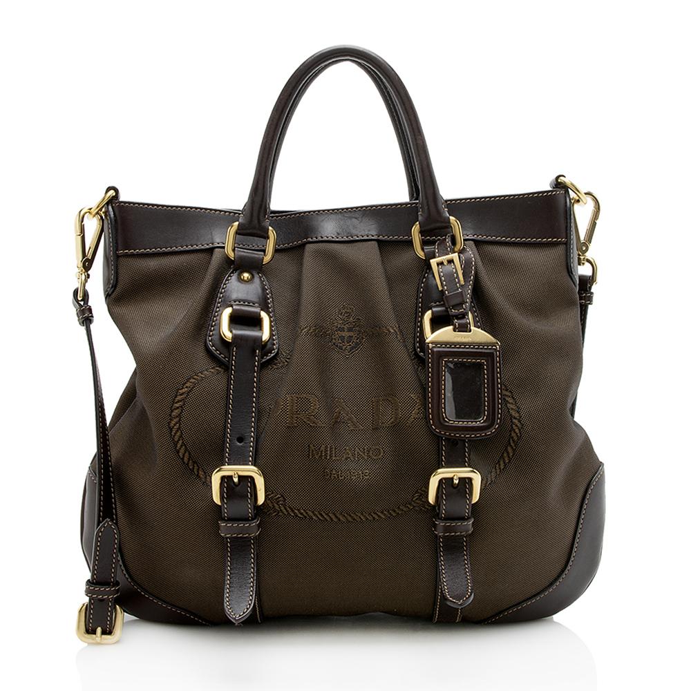 Prada Jacquard Leather Logo Pleated Tote ( )