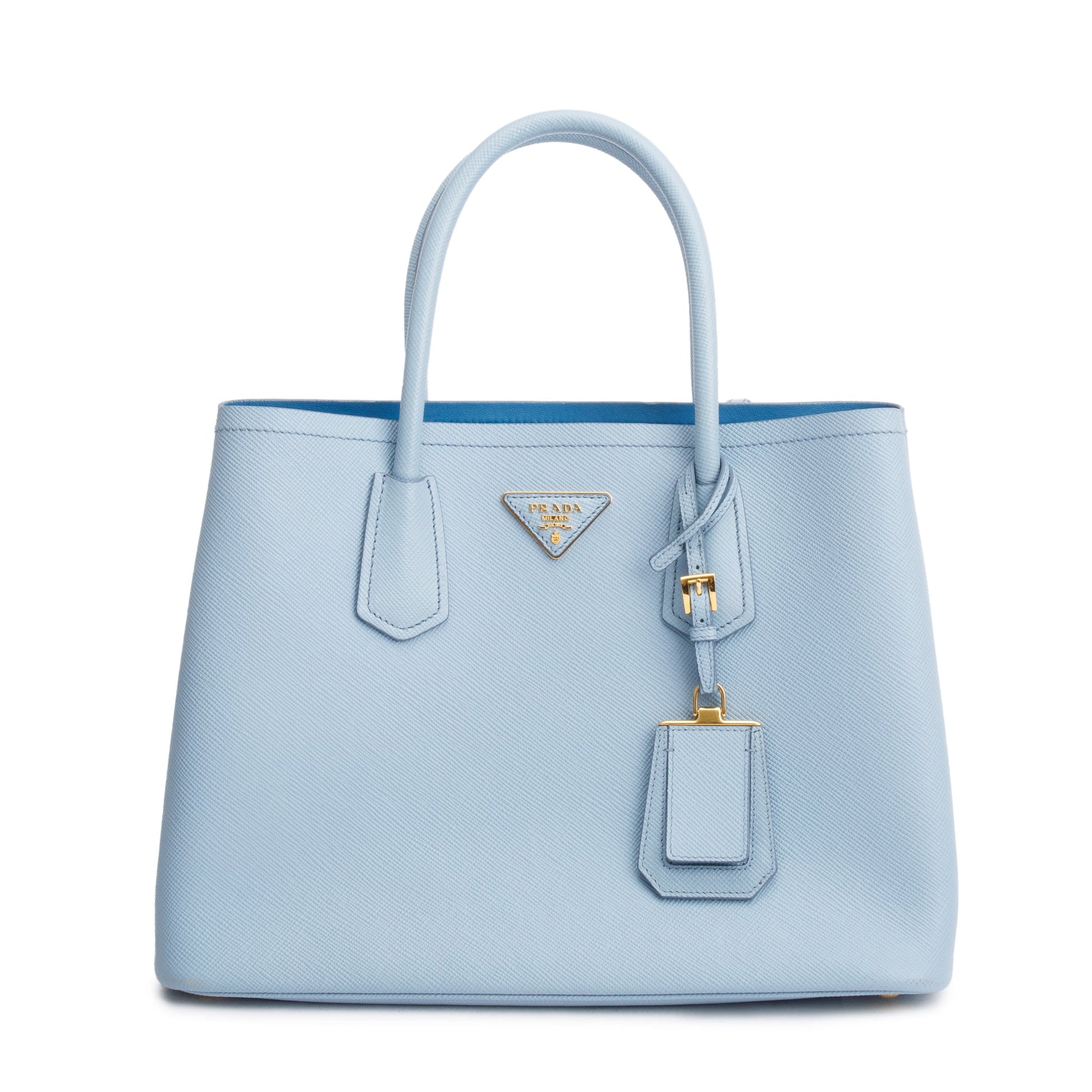 Prada Light Blue Saffiano Lux Medium Cuir Double Tote