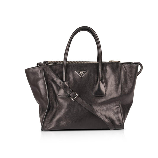 Prada Medium Black Glace Calf Twin Pocket Tote