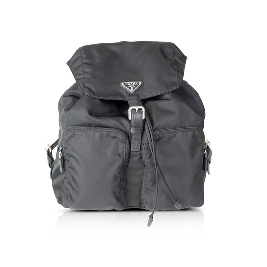 Prada Medium Saffiano Leather-Trimmed Tessuto Nylon Backpack