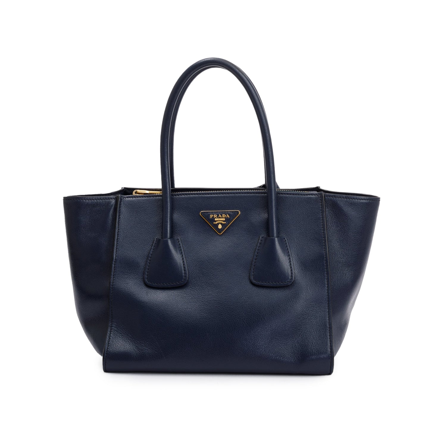Prada Navy City Calf Small Twin Pocket Tote