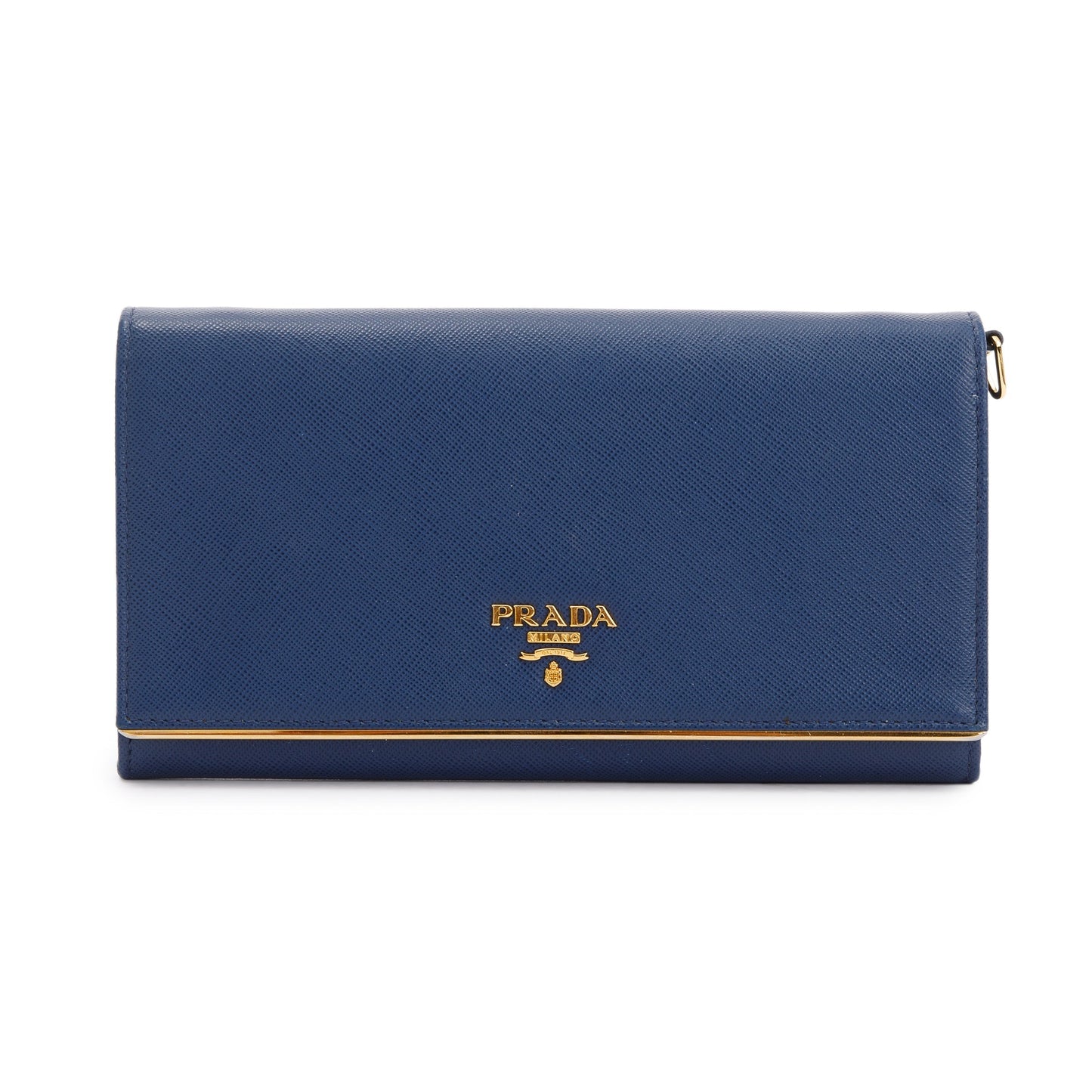 Prada Navy Saffiano Metal Wallet on Chain