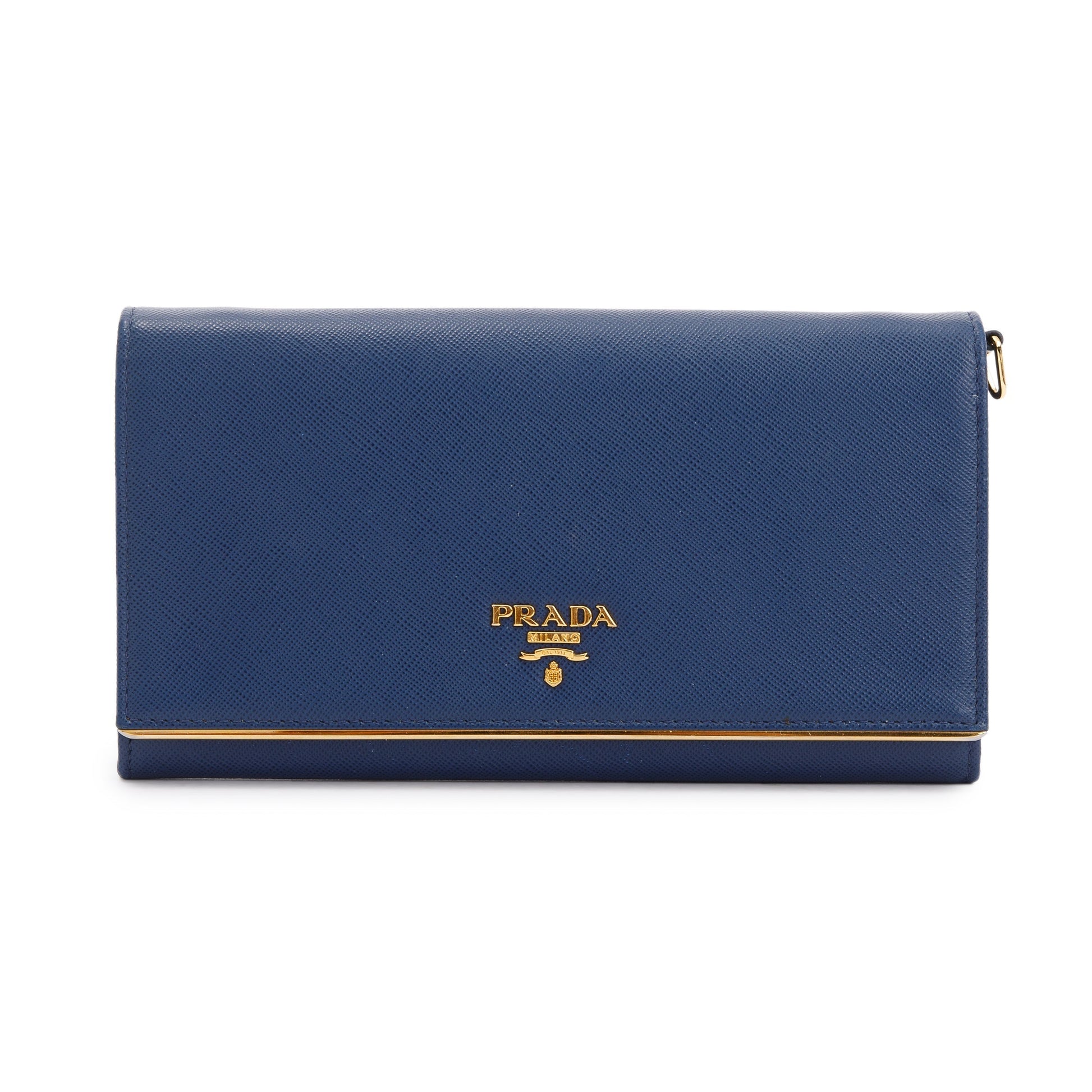 Prada Navy Saffiano Metal Wallet on Chain