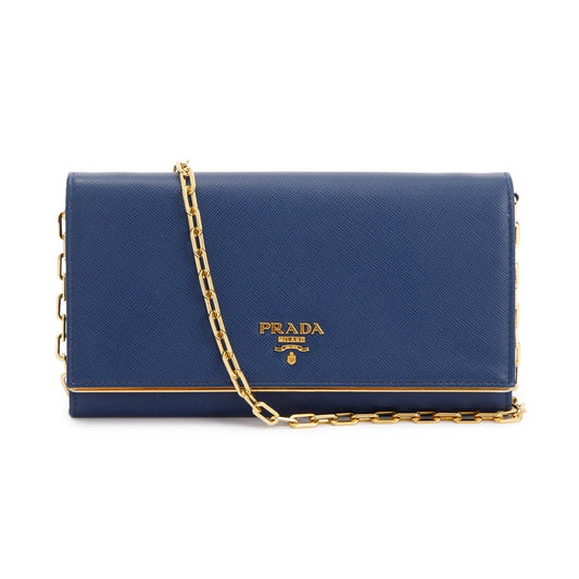 Prada Navy Saffiano Metal Wallet on Chain