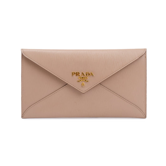 Prada Neutral Vitello Leather Envelope Wallet