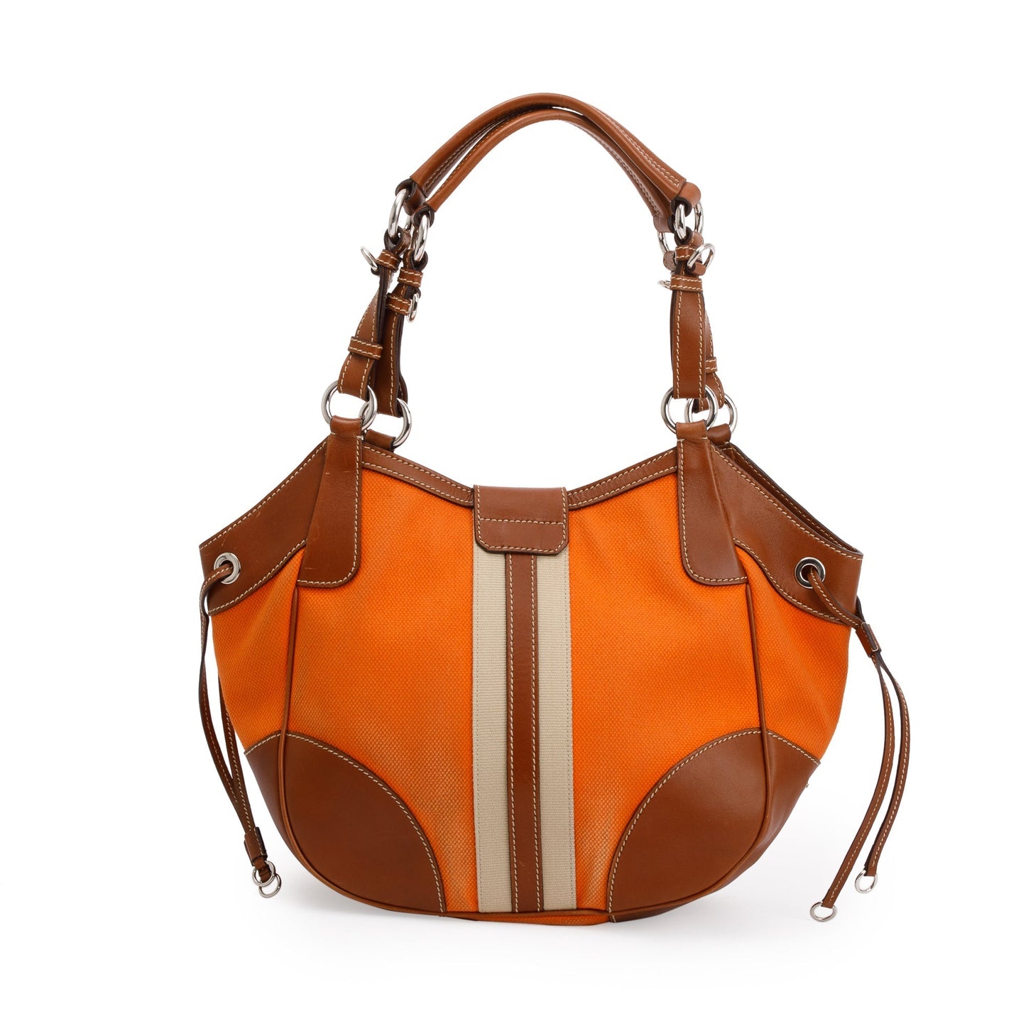 Prada Orange Canapa Vitello Leather Darwstring Hobo