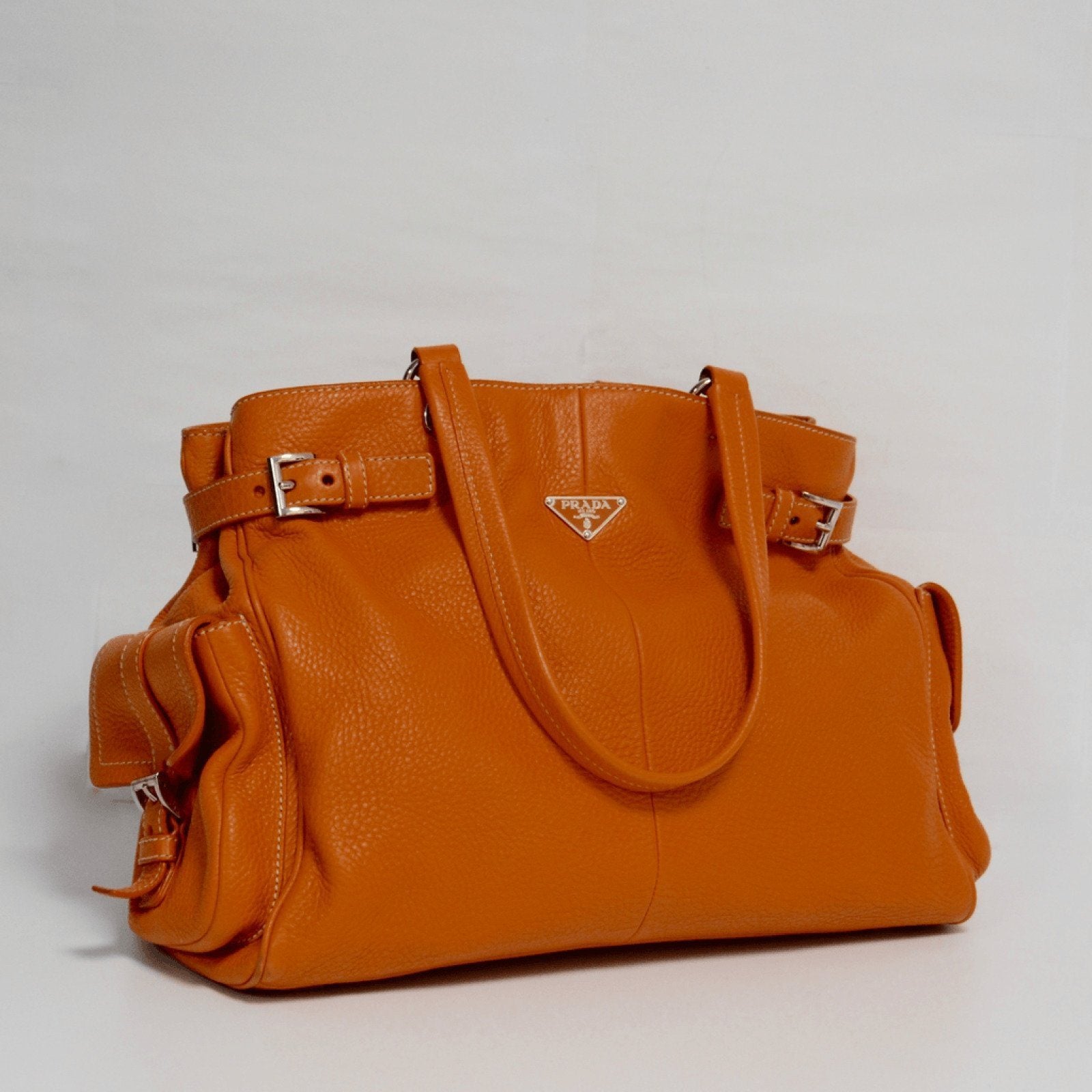 Prada Orange Side Pocket Vitello Daino Tote