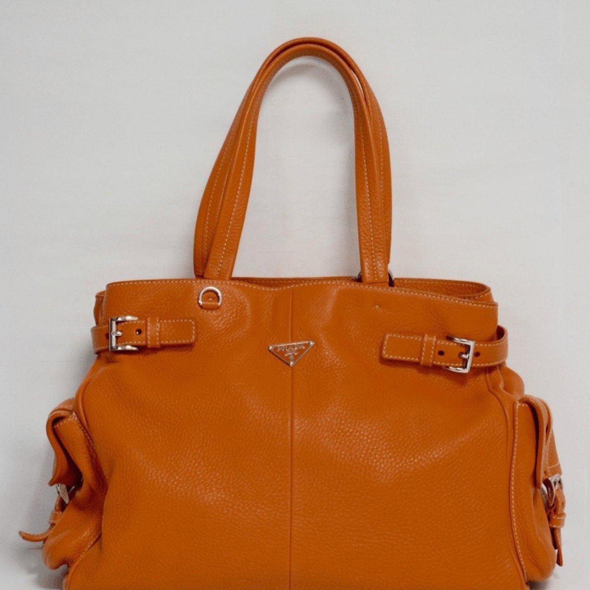 Prada Orange Side Pocket Vitello Daino Tote