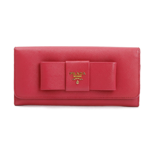 Prada Pink Saffiano Leather Continental Bow Wallet