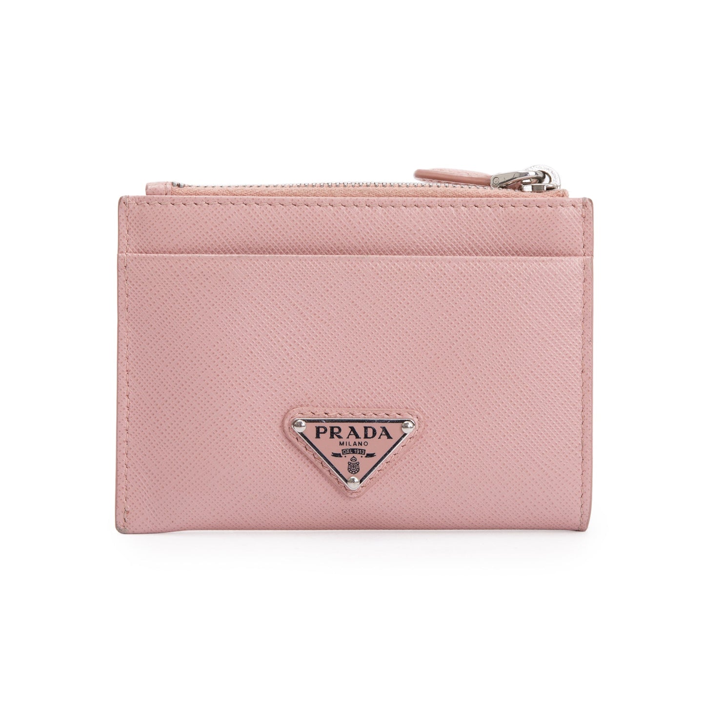 Prada Pink Saffiano Leather Zip Card Holder