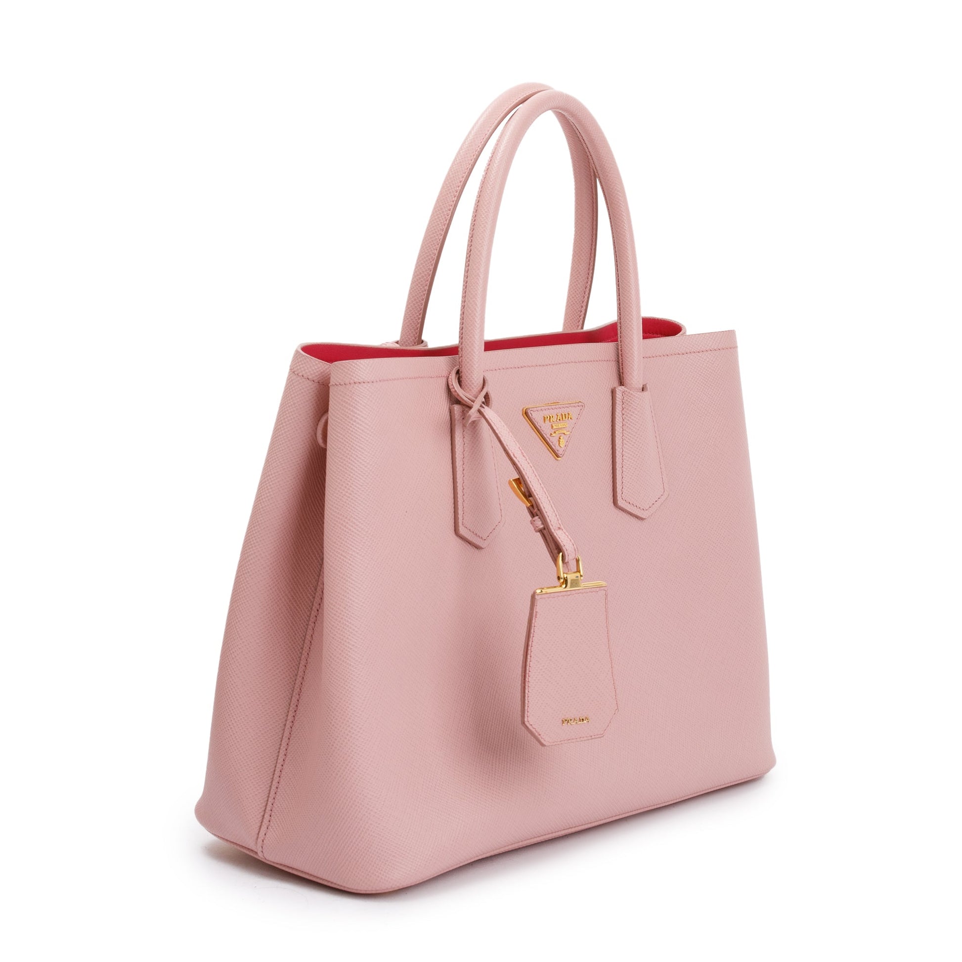 Prada Pink Saffiano Lux Medium Cuir Double Tote