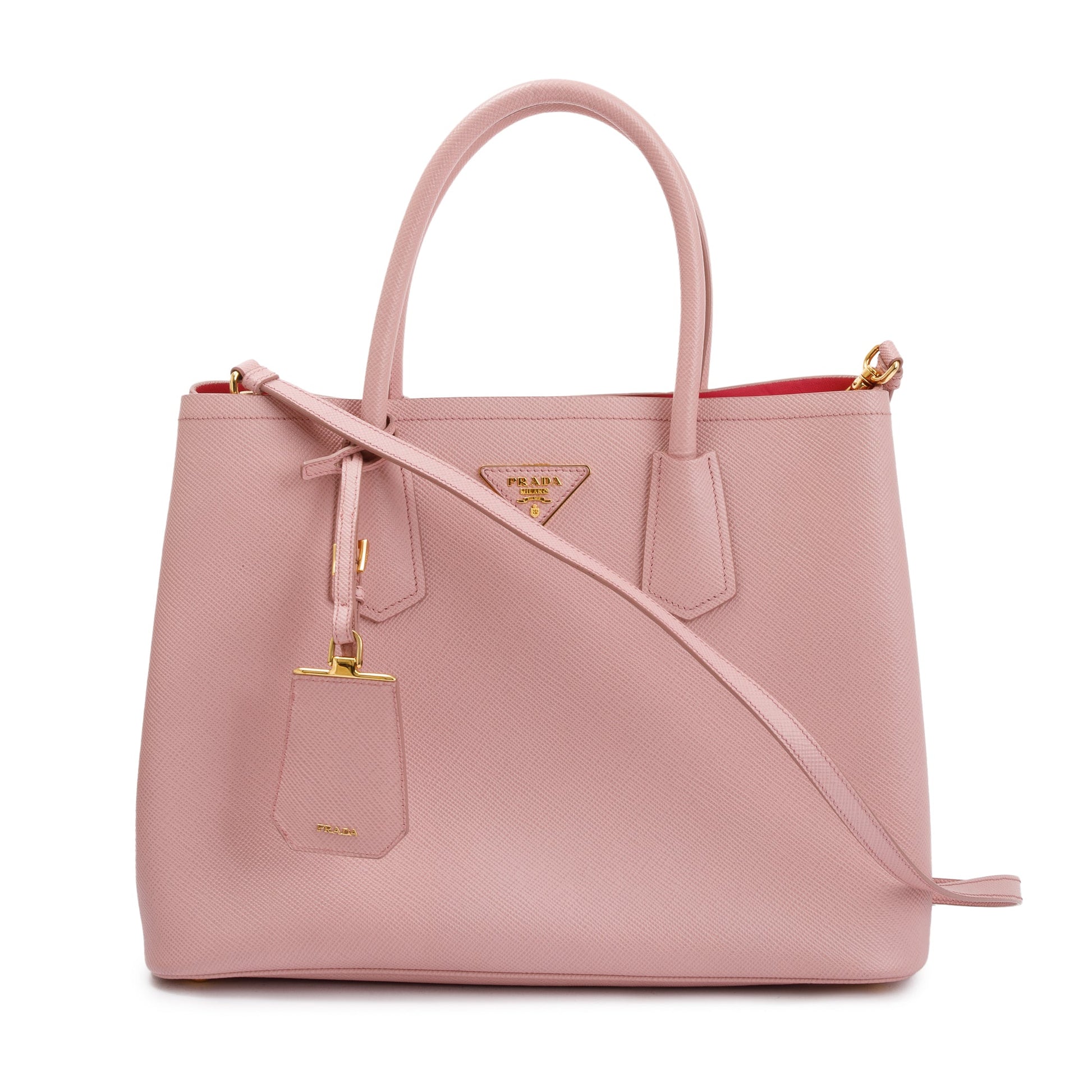 Prada Pink Saffiano Lux Medium Cuir Double Tote