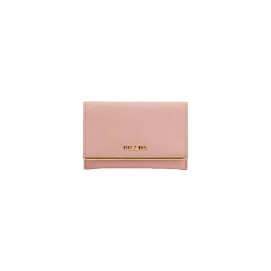 Prada Pink Saffiano Metal Flap Card Holder