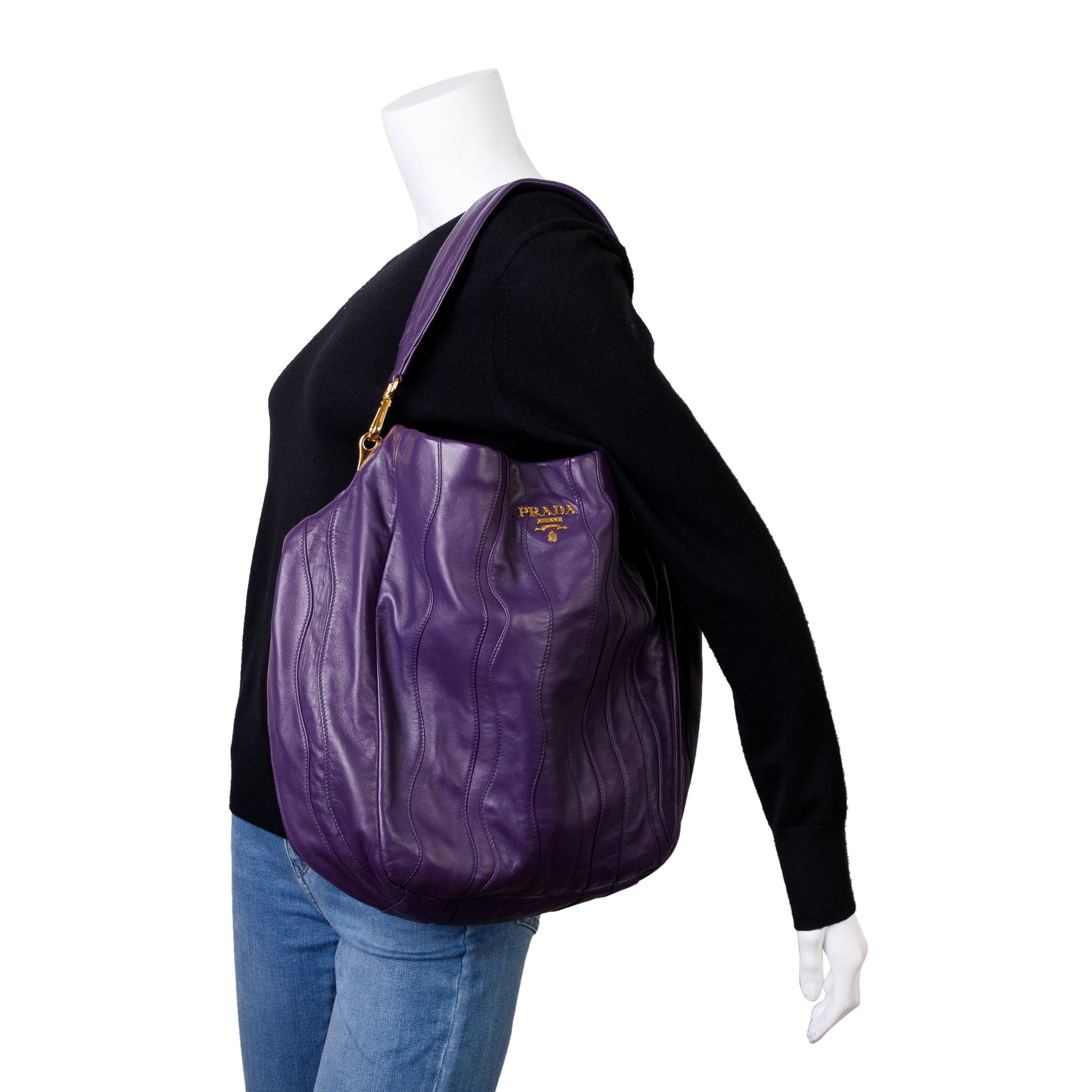 Prada Purple Nappa Stripes Leather Shoulder Bag