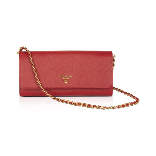 Prada Red Saffiano Wallet on Chain