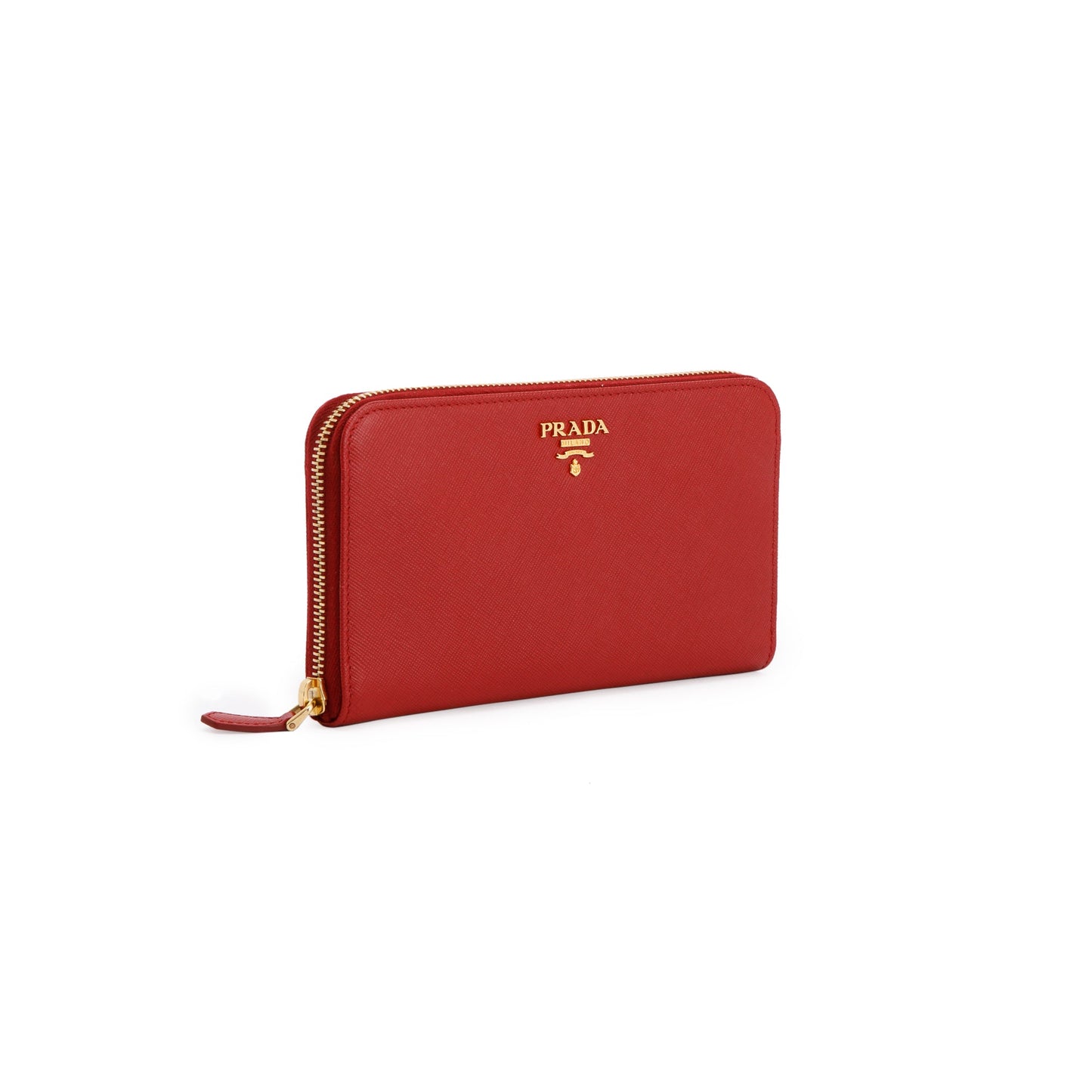 Prada Red Saffiano Zip Around Wallet