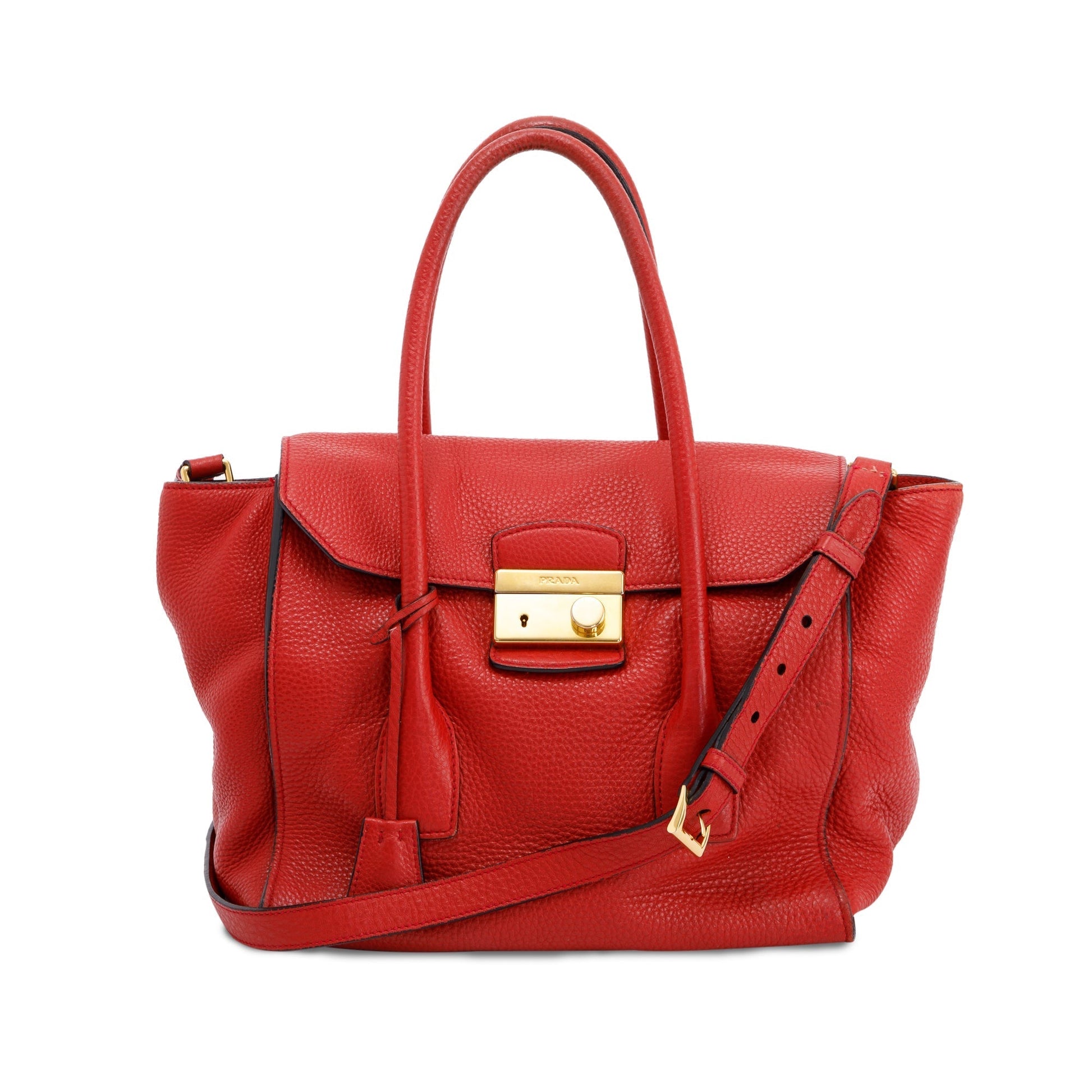 Prada Red Vitello Daino Sound Twin Pocket Tote