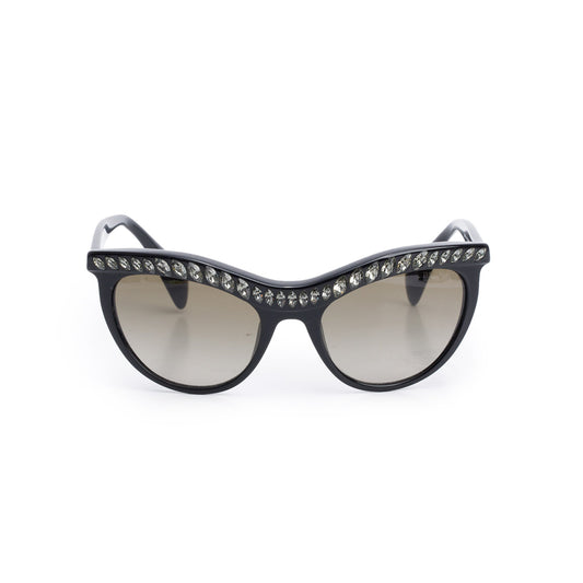 Prada SPR 04P Black Acetate Crystal Cat Eye Sunglasses