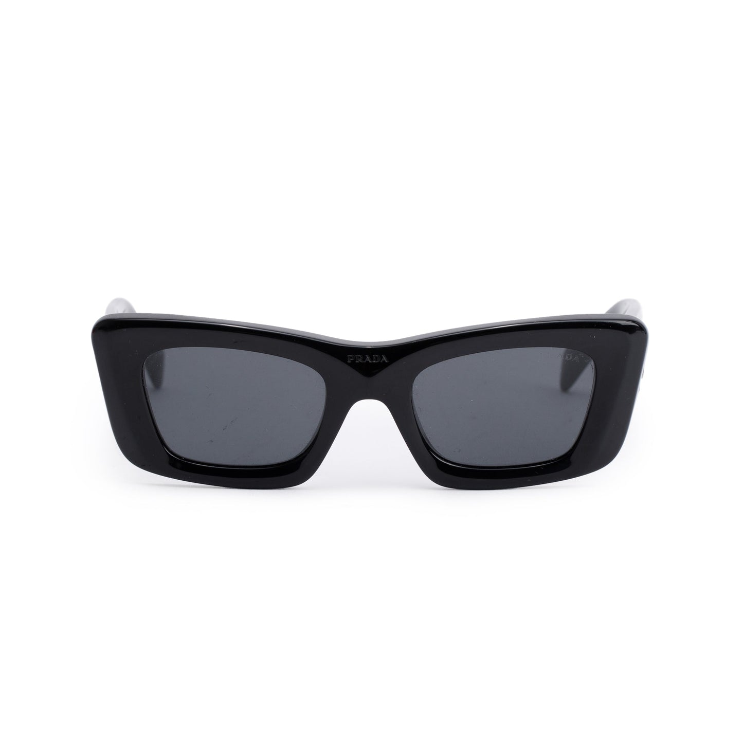 Prada SPR 13Z Black Acetate Symbole Rectangular Cat-Eye Sunglasses