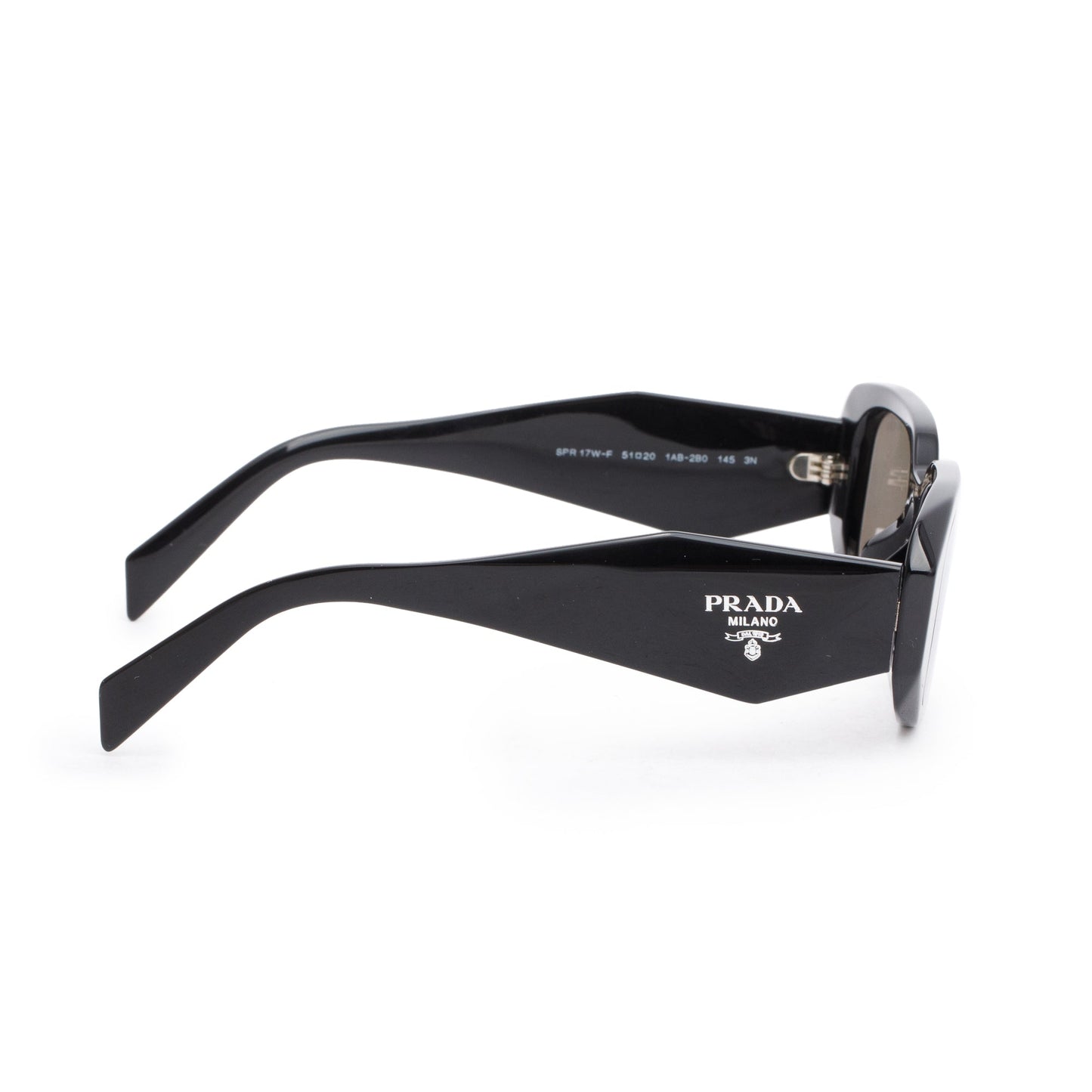 Prada SPR 17W Black Acetate Symbole Rectangular Sunglasses