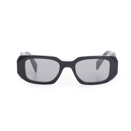 Prada SPR 17W Black Acetate Symbole Rectangular Sunglasses