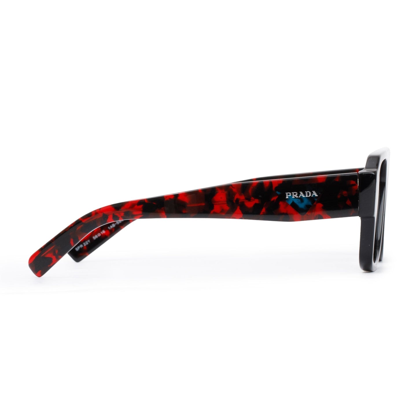 Prada SPR 22Y Black & Red Acetate Square Sunglasses