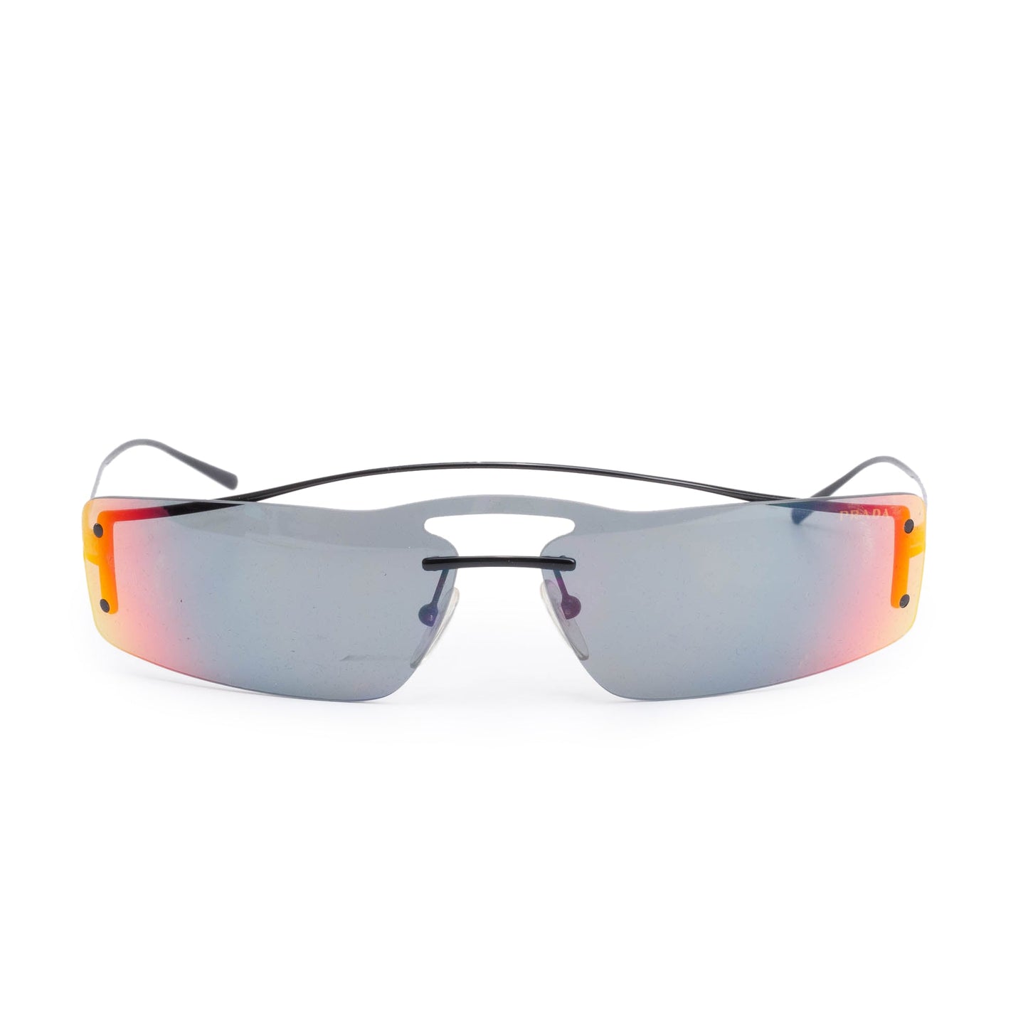 Prada SPR61V Black Metal Rimless Rectangle Shield Sunglasses