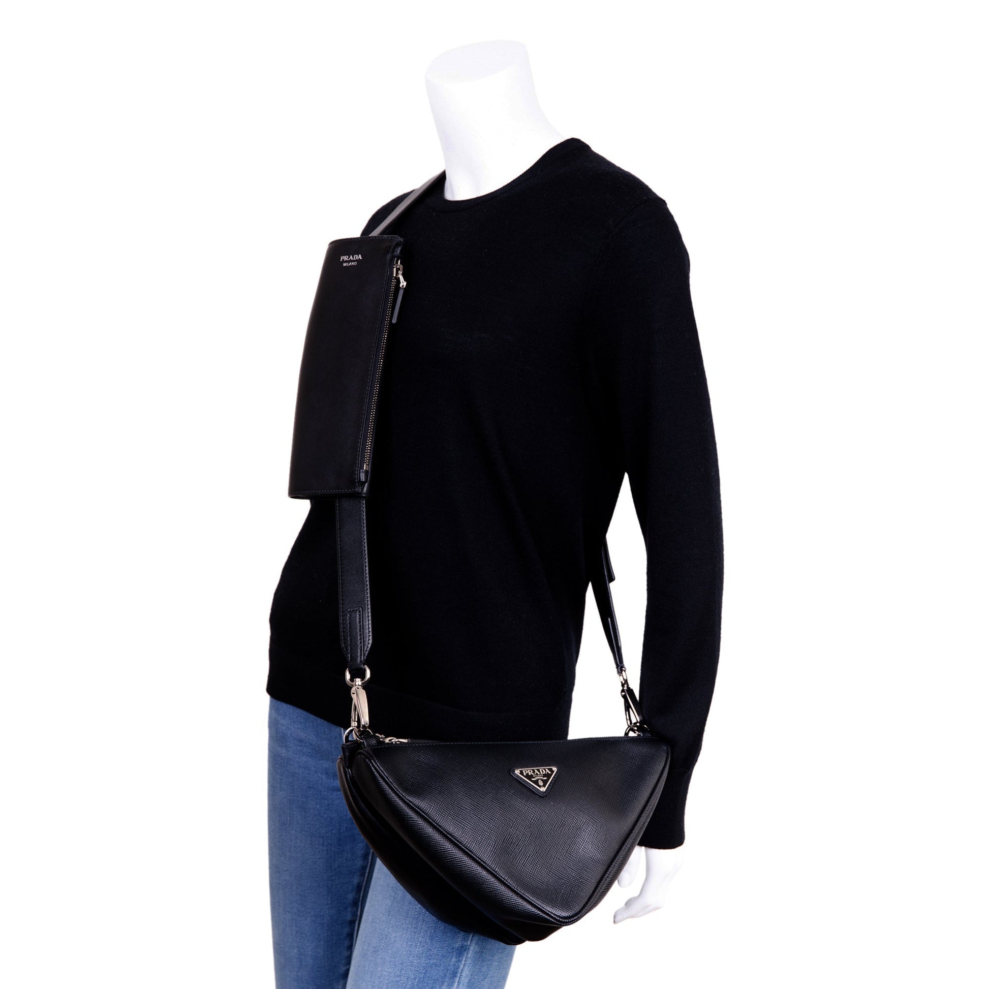 Prada Saffiano City Calf Triangle Double Messenger Bag
