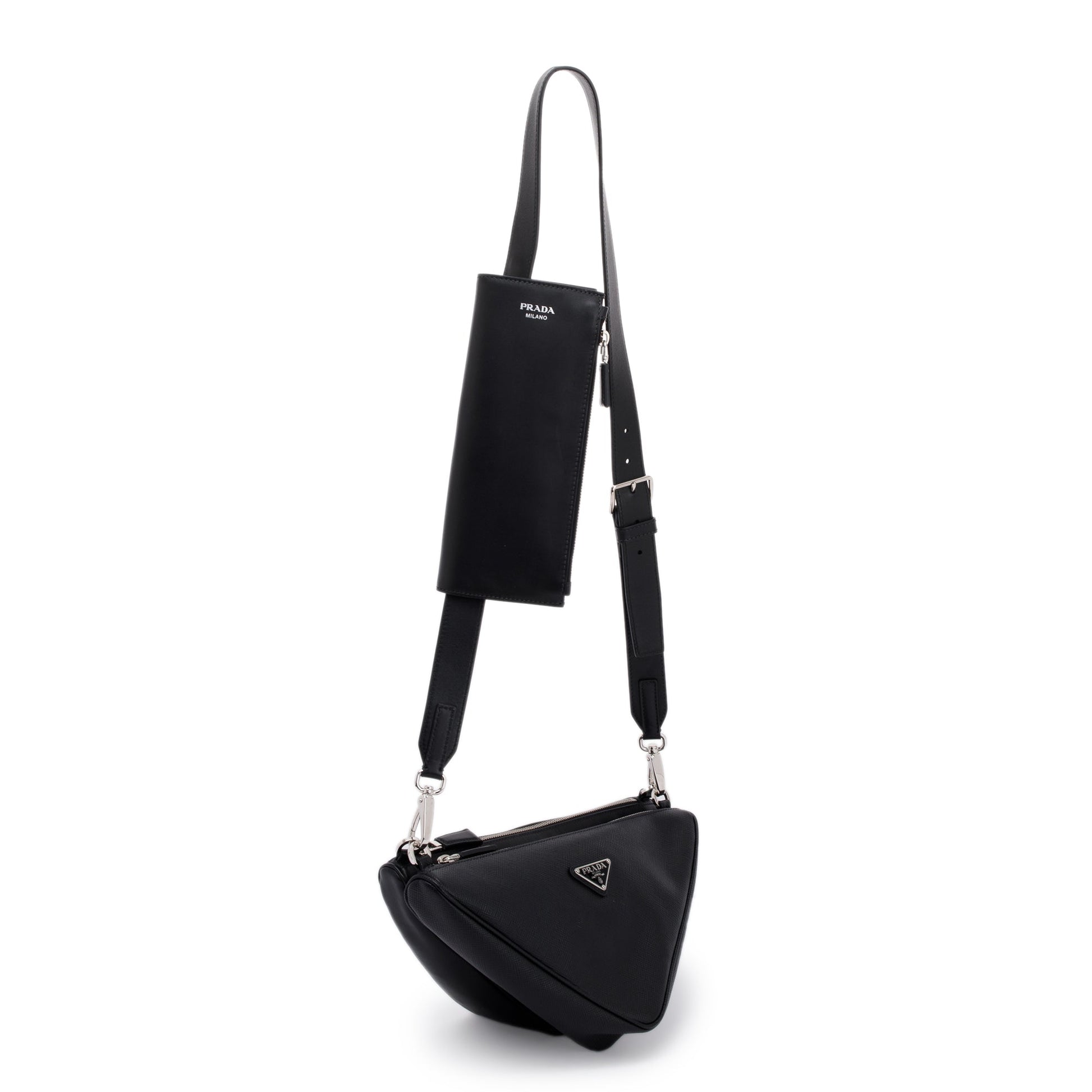 Prada Saffiano City Calf Triangle Double Messenger Bag