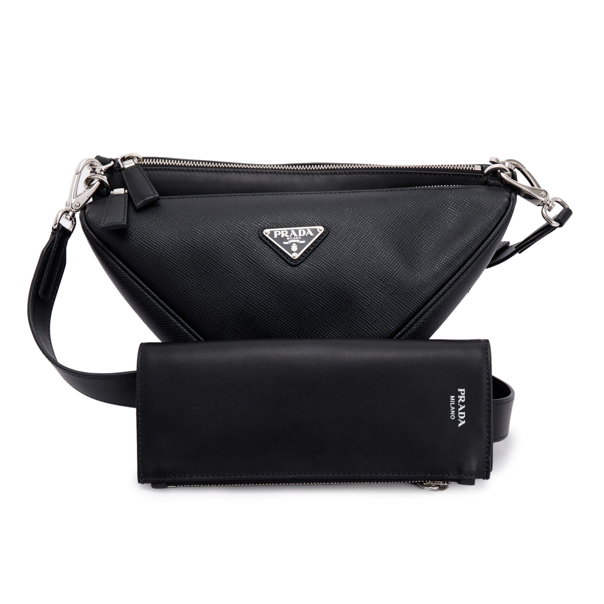 Prada Saffiano City Calf Triangle Double Messenger Bag