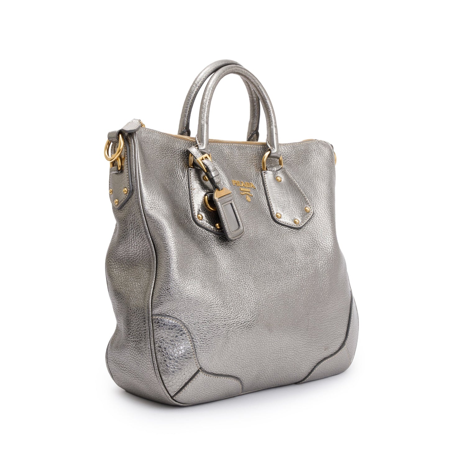 Prada Silver Vitello Daino Leather Tote