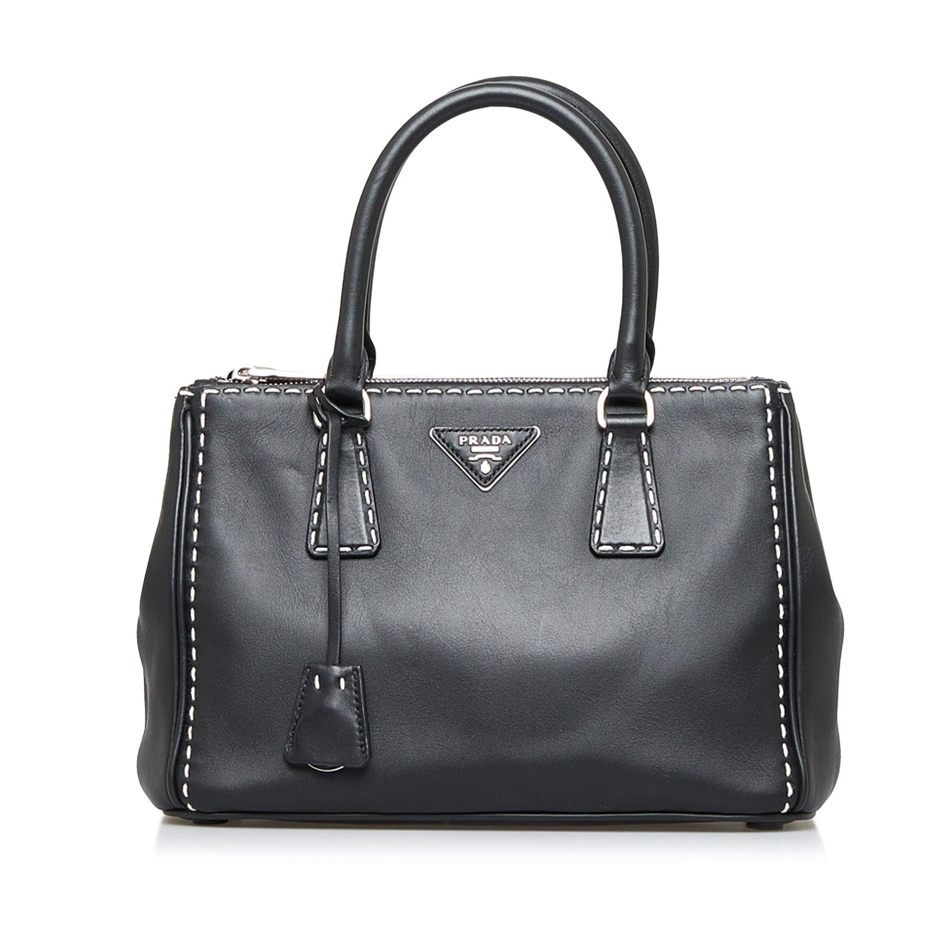 Prada Small City Calf Hand Stitched Galleria Double Zip (SHG- ) Luxury Handbag