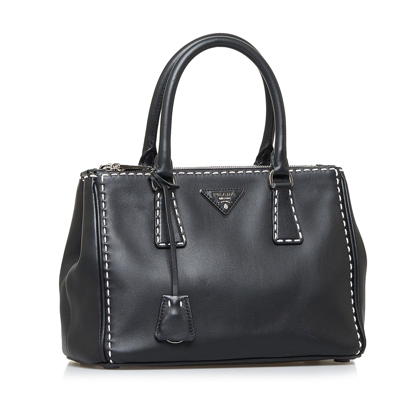 Prada Small City Calf Hand Stitched Galleria Double Zip (SHG- ) Luxury Handbag