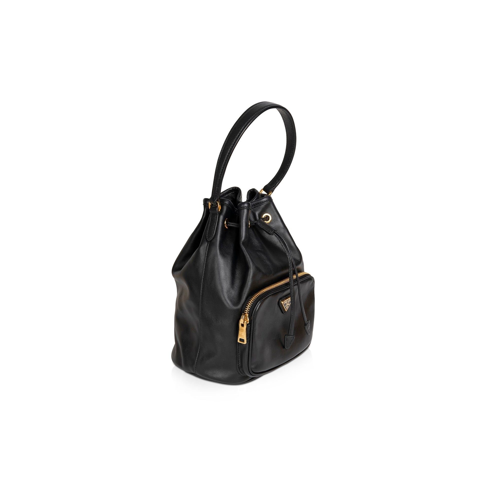 Prada Small Leather Drawstring Bucket Bag