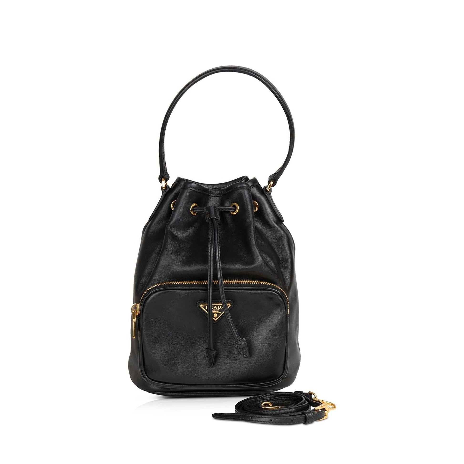 Prada Small Leather Drawstring Bucket Bag