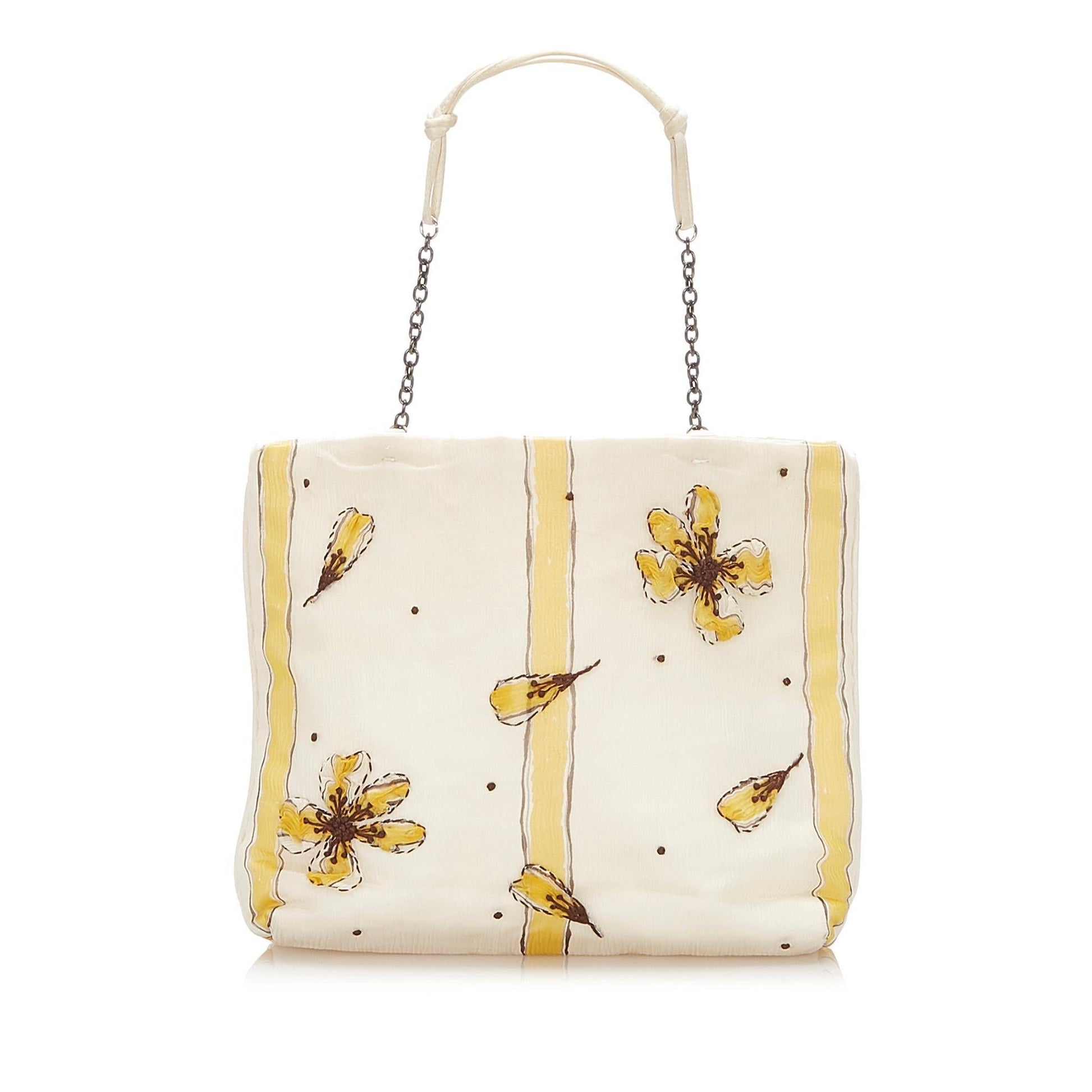 Prada Striped Floral Silk Tote Bag ( )